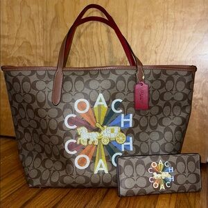Pride Coach Signature City Tote and Slim Wallet Radial Rainbow Signature Canvas